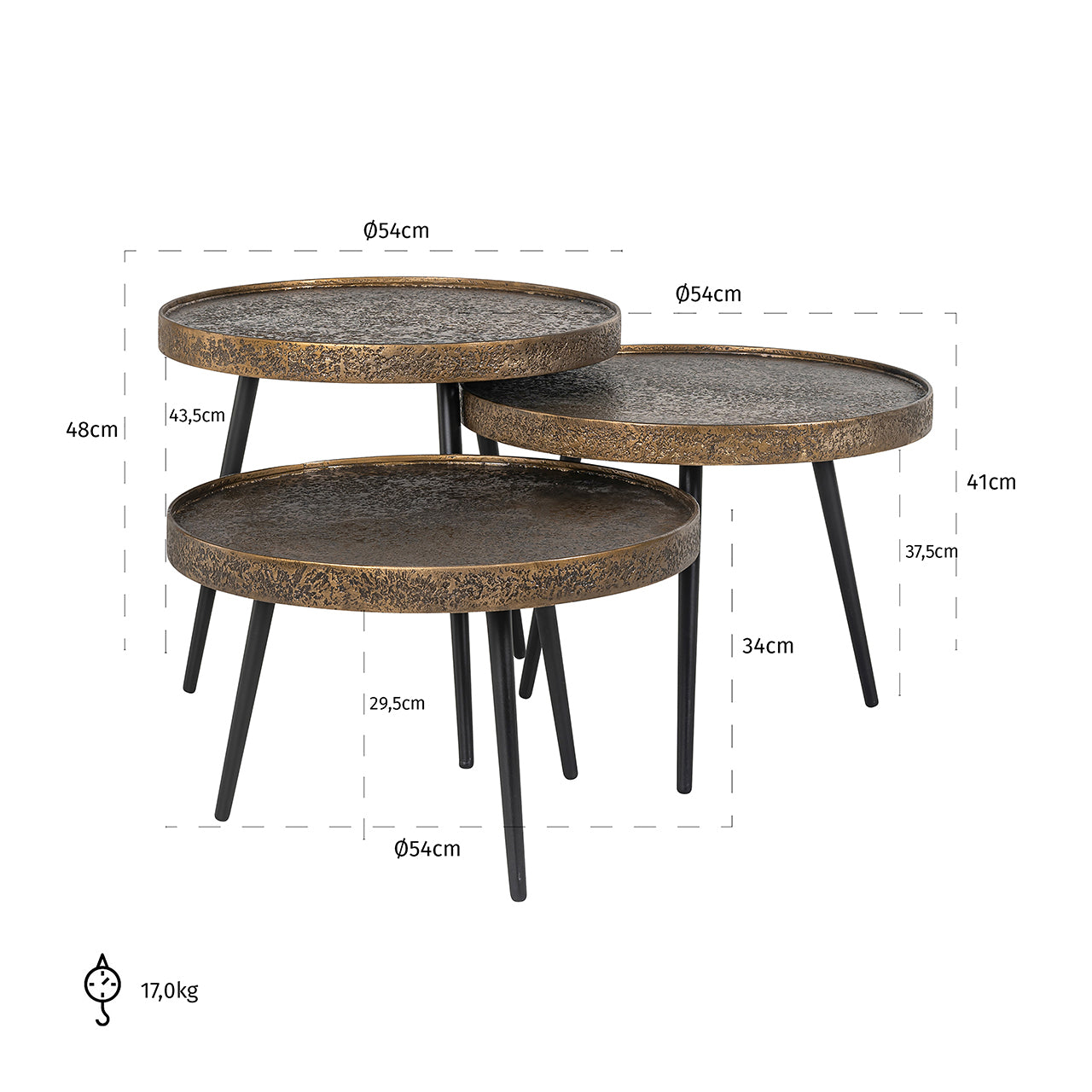 Richmond Interiors Couchtisch Luton black/gold (Set of 3) Couchtisch Richmond Interiors