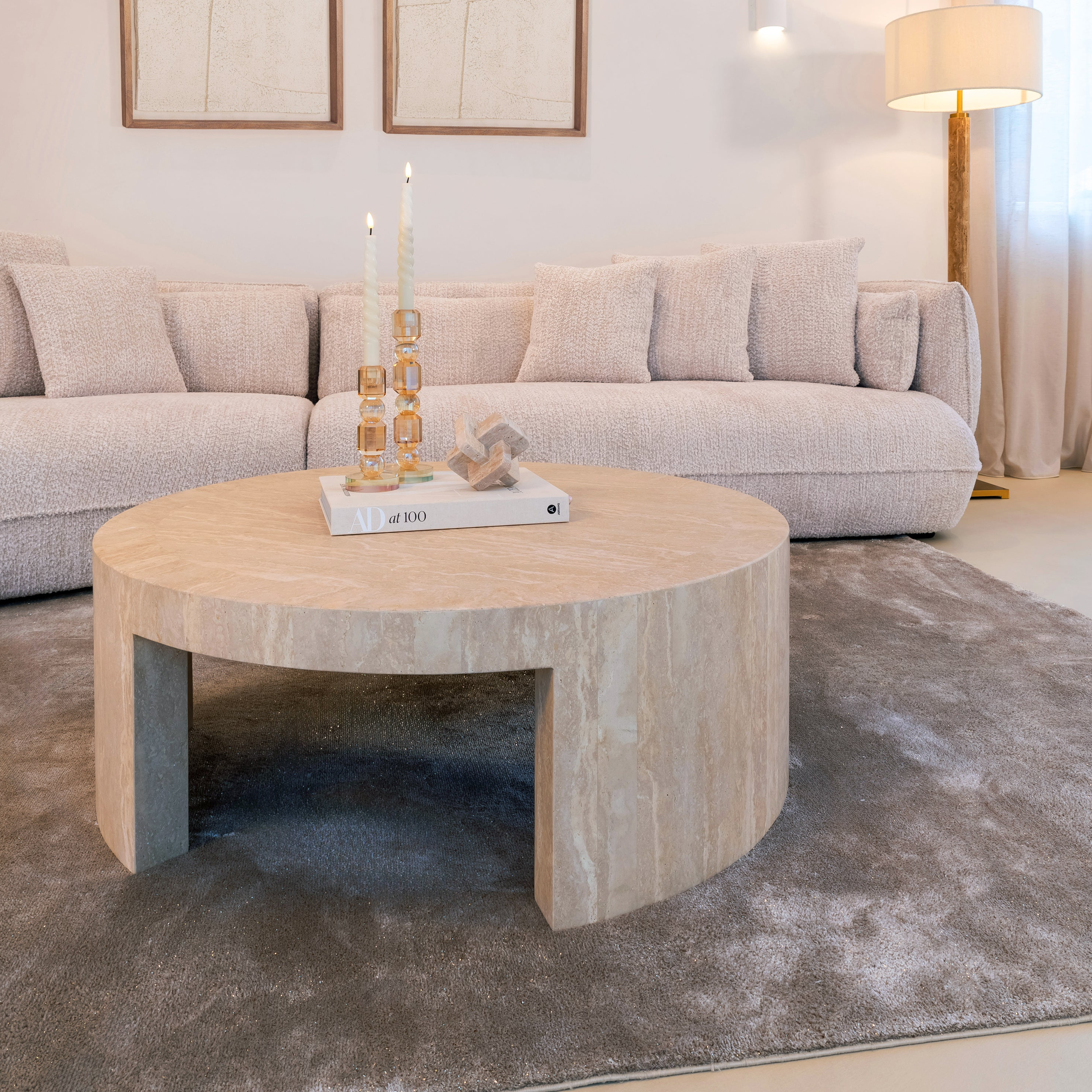 Alexander Jones coffee table round Biltmore Italian beige travertine