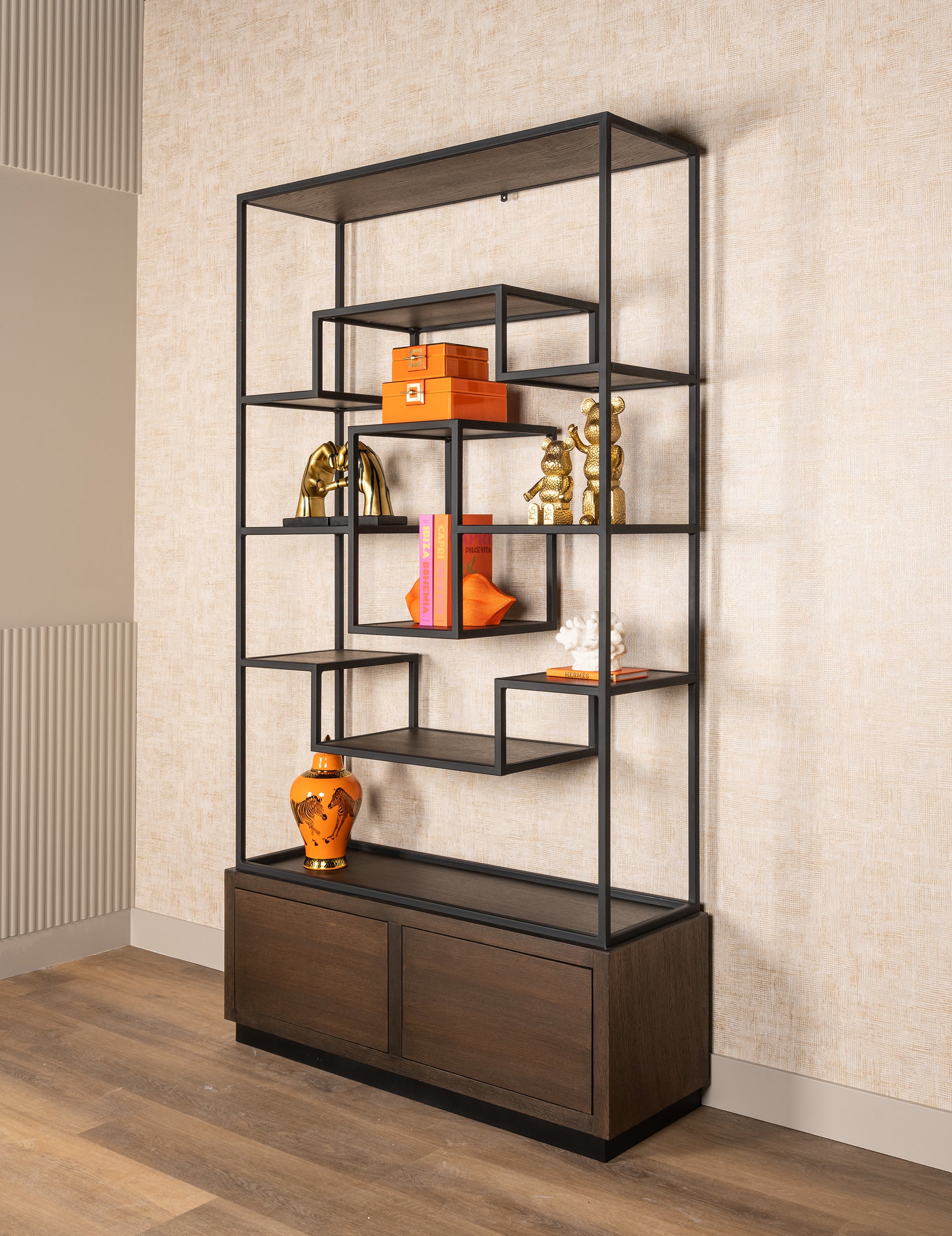 Richmond Interiors Wandschrank Bonvoy braun 2 Schubladen Offenes Regal Richmond Interiors