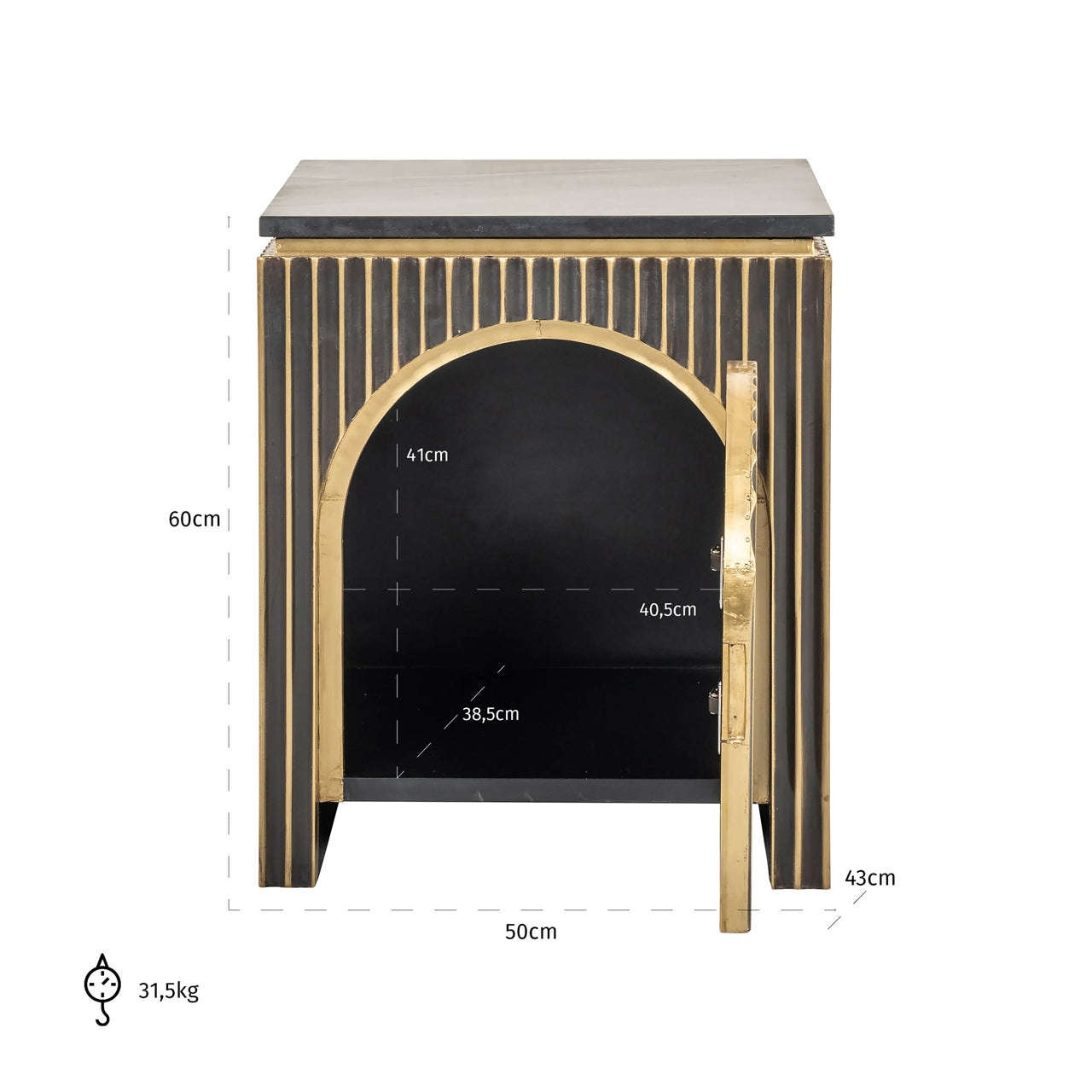 Richmond Interiors Bedside Table Les Arcs 1-door (Brushed Gold)
