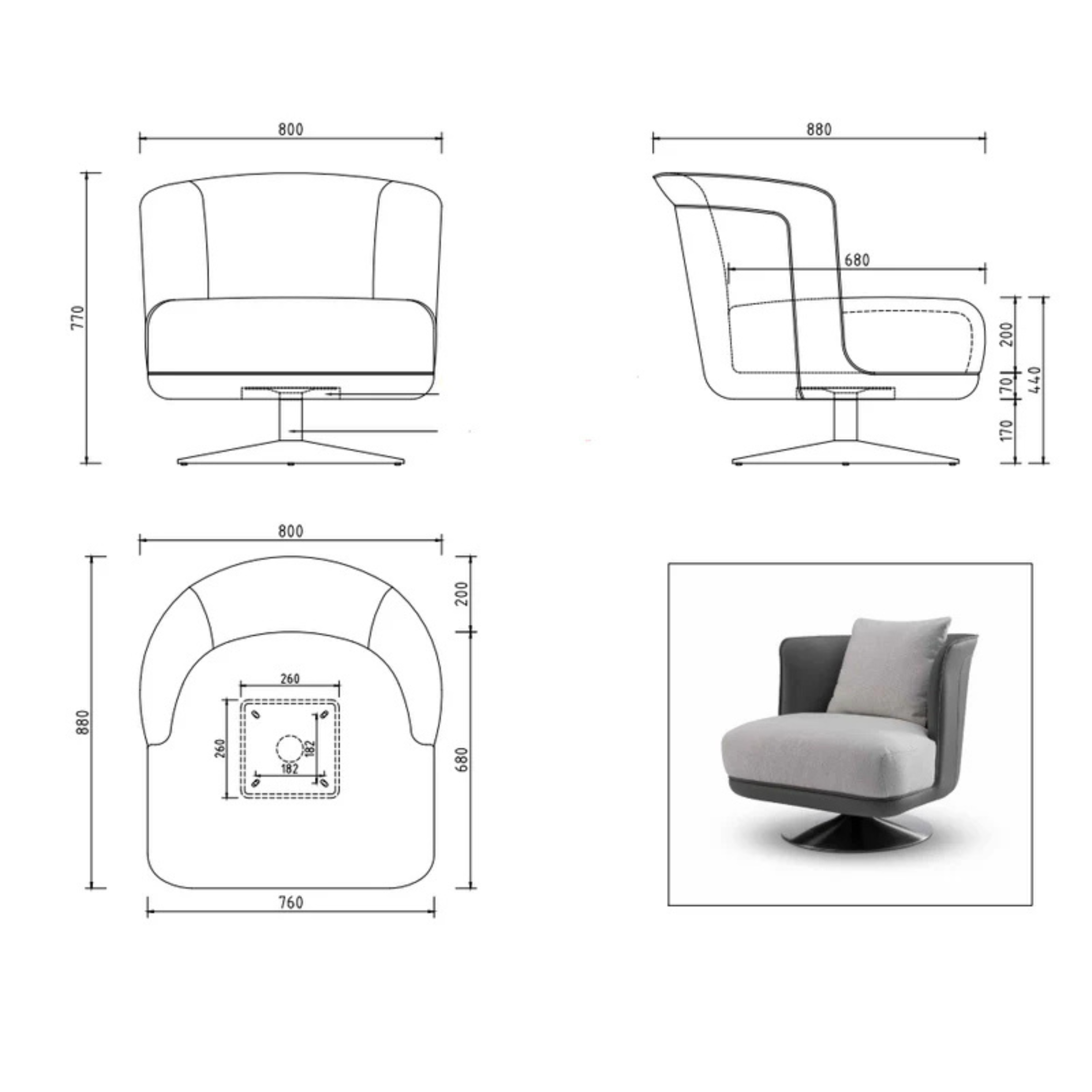 The Grand GREGORIO Drehbarer Loungesessel – Greige | Taupe Grau Drehsessel The Grand Collection