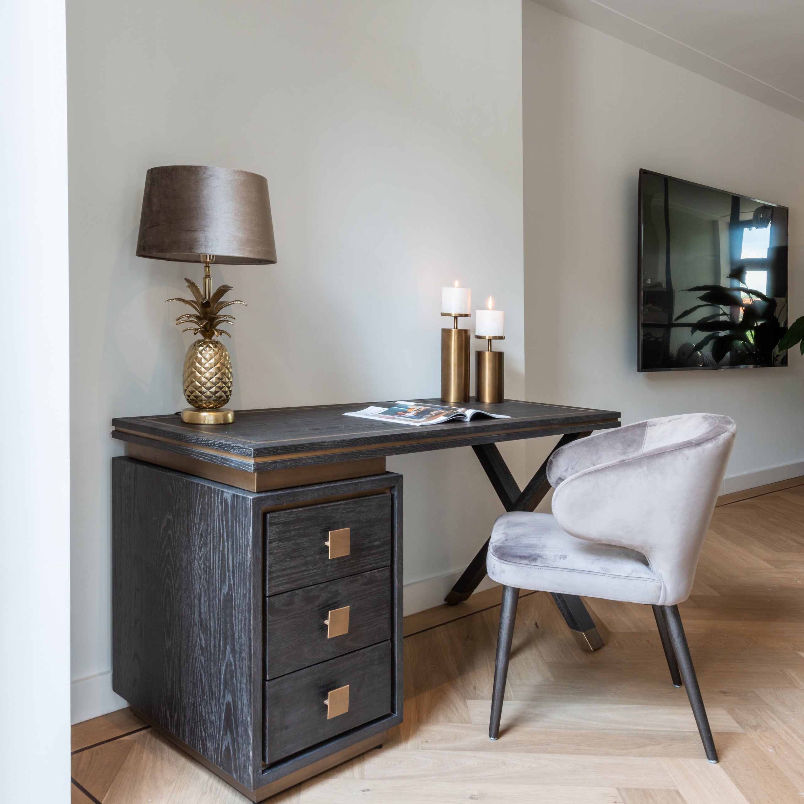 Richmond Interiors Schreibtisch Hunter black rustic Schreibtisch Richmond Interiors