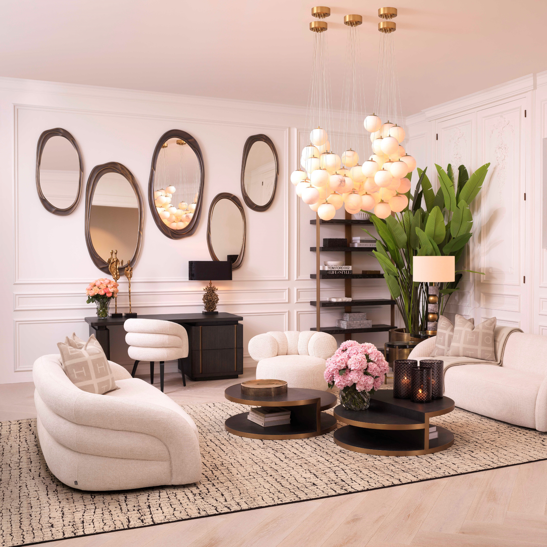 Eichholtz Tischleuchte Corallo – Vintage-Messing-Finish | Schwarzer Granitsockel Tischlampe Eichholtz