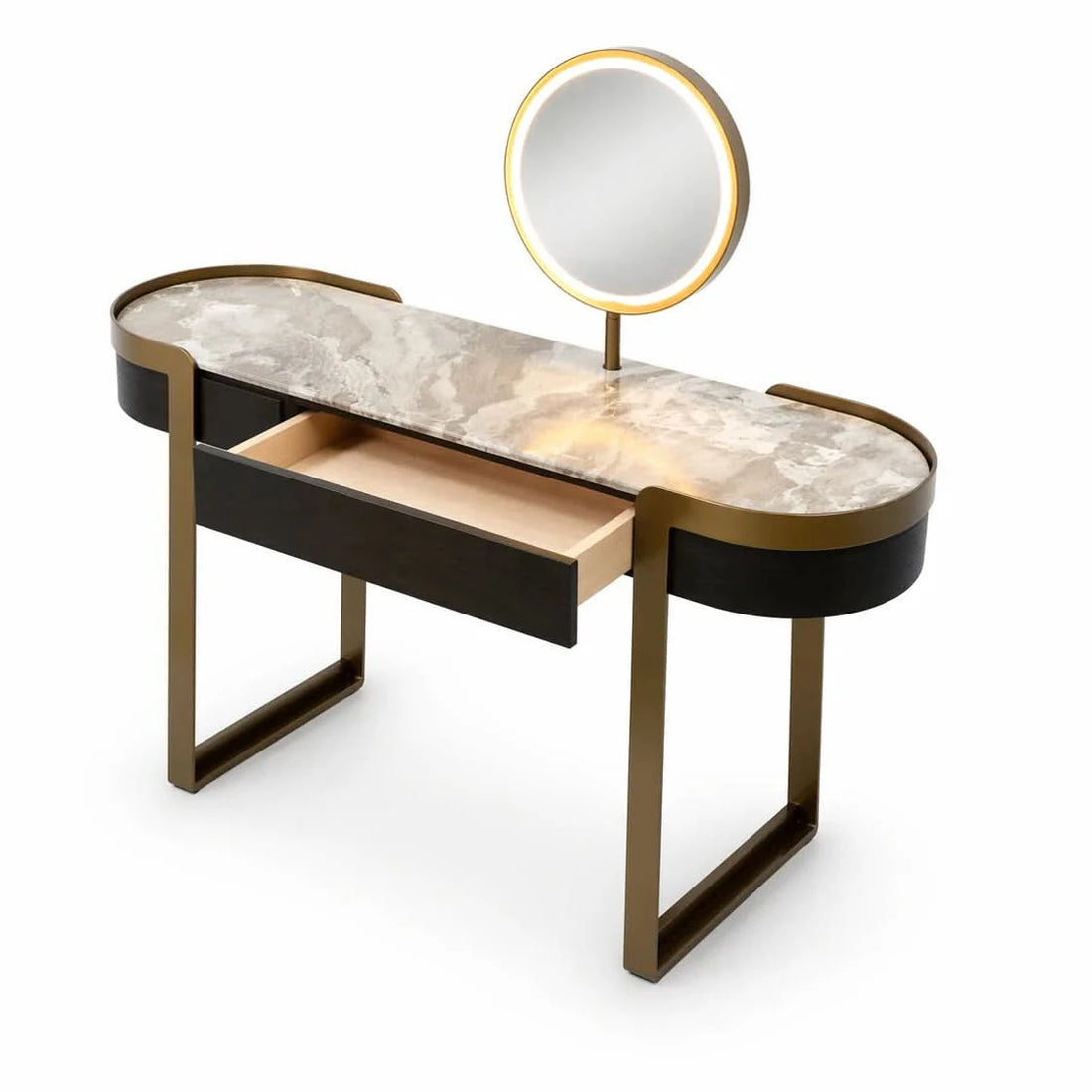 The Grand Collection Schminktisch Monroe – Bronze | Schwarzes Holz | Spiegel mit Beleuchtung Schminktisch The Grand Collection