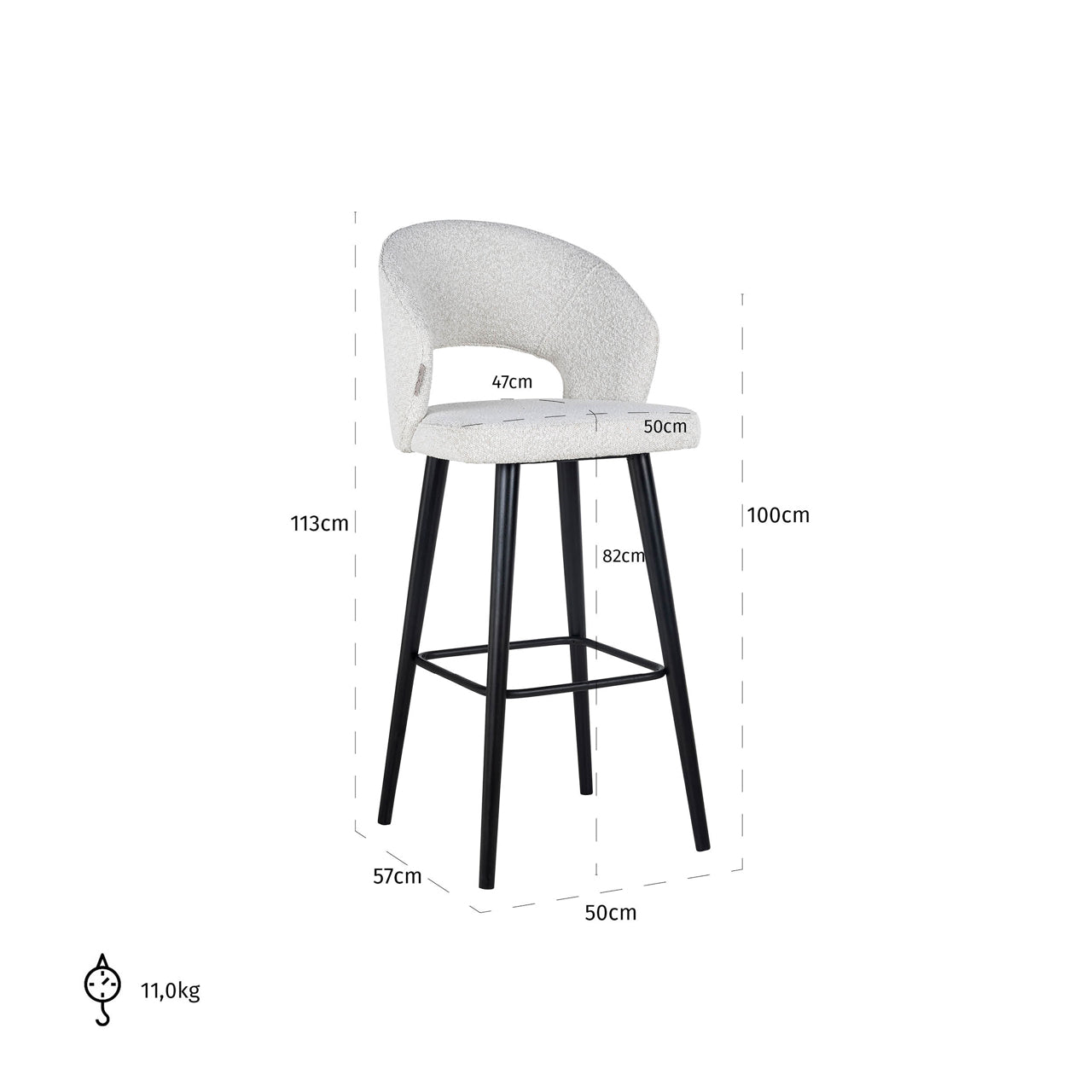 Richmond Interiors Barhocker Savoy white bouclé