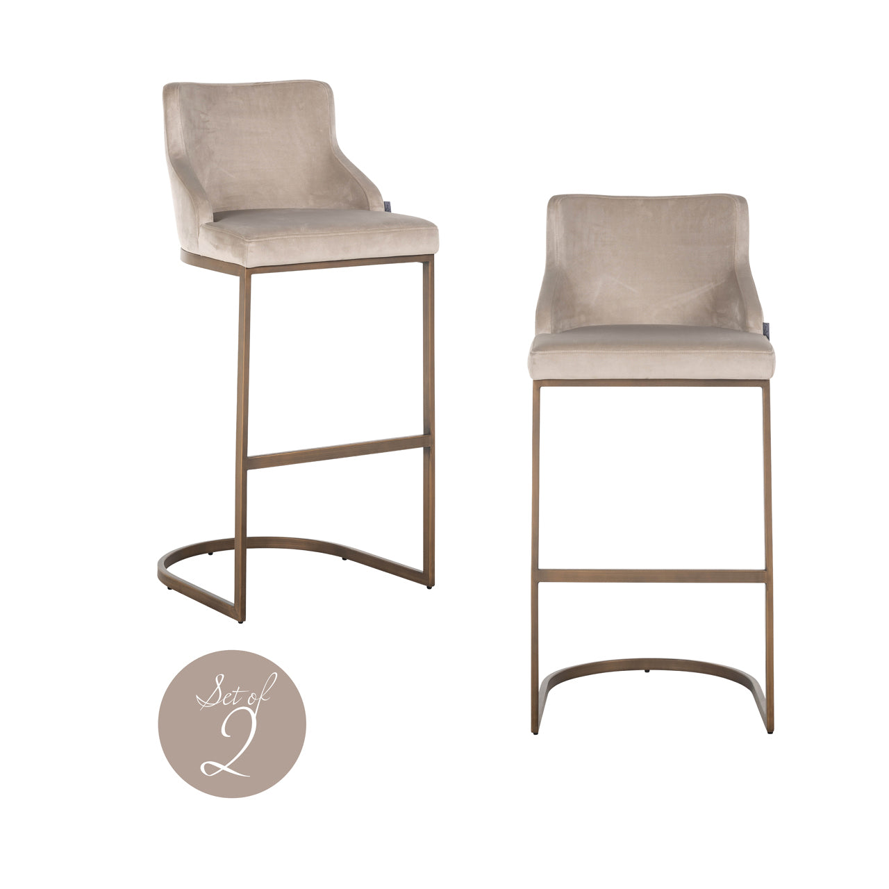 Richmond Interiors Barhocker Bolton khaki velvet brushed gold fire retardant (Set of 2) Barhocker Richmond Interiors