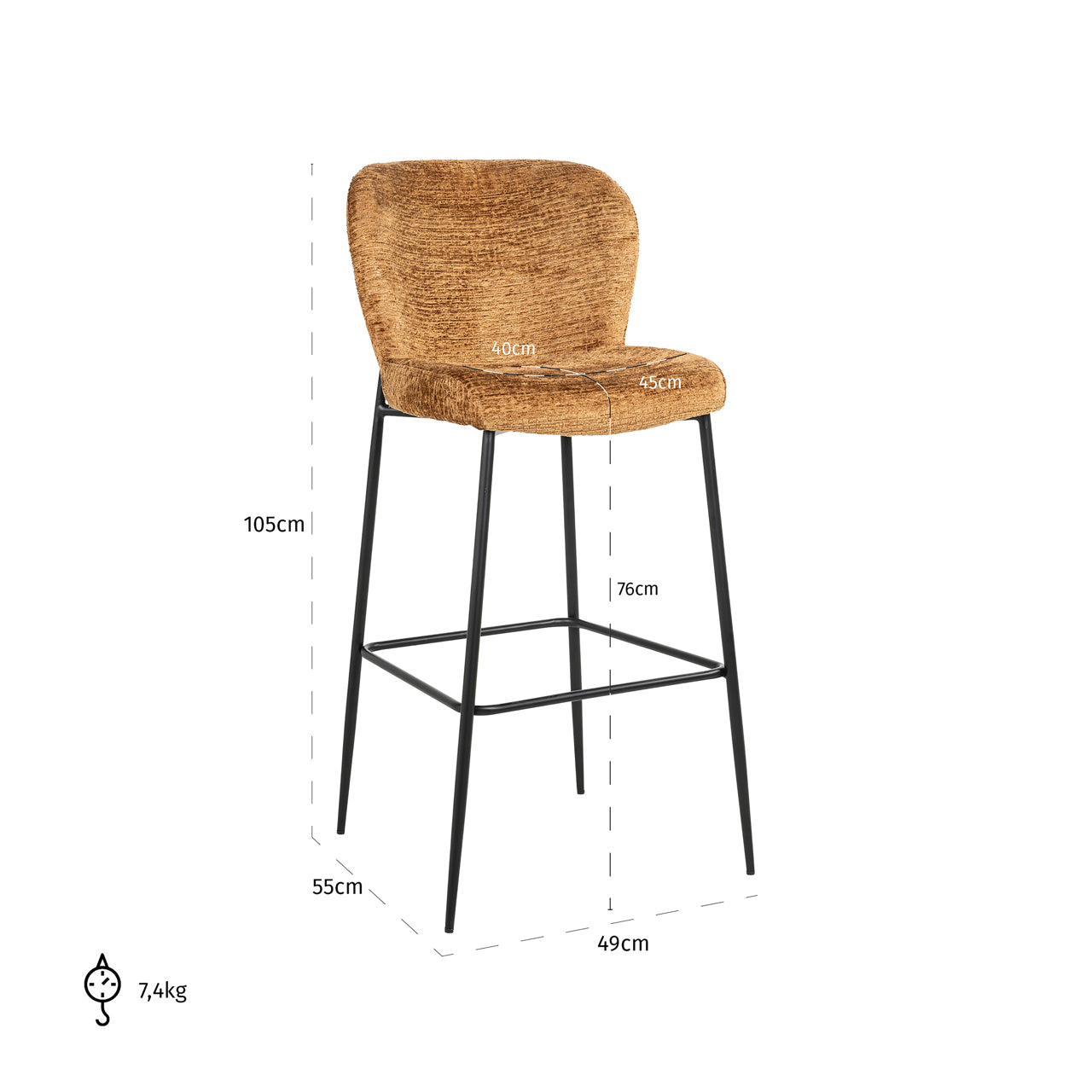 Richmond Interiors Barhocker Darby cognac fusion