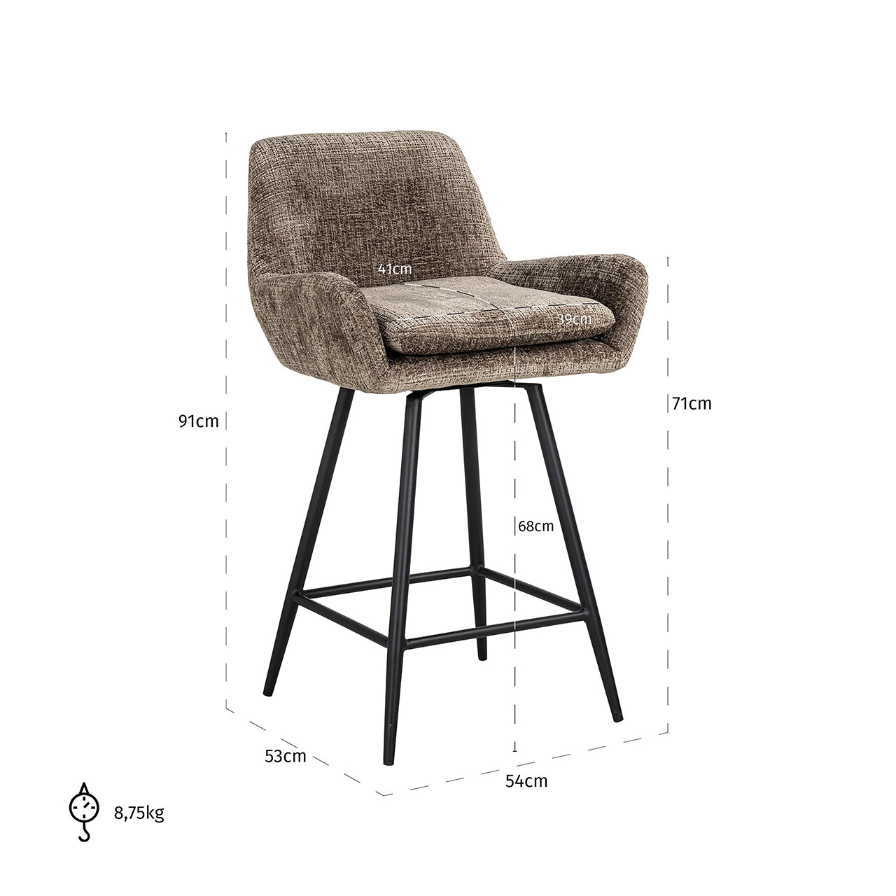 Richmond Interiors - 2er-Set Barhocker Linsey stone Chenille Barhocker Richmond Interiors