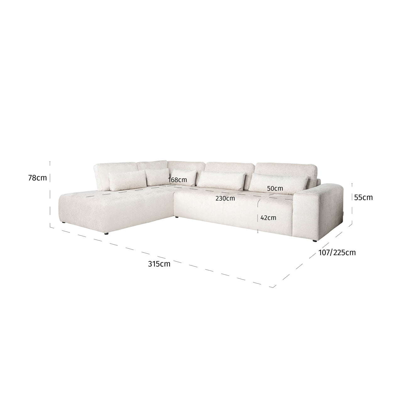 Richmond Interiors Sofa Lund cream fusion 3-seater + ottoman left Sofa Richmond Interiors