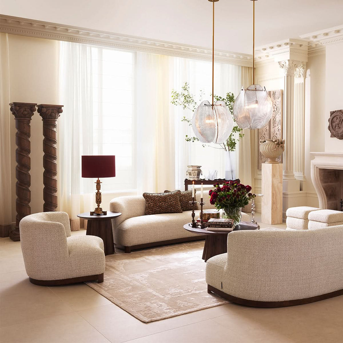 Eichholtz Sessel Stelvio – Winslow Chenille Beige Polstersessel Eichholtz