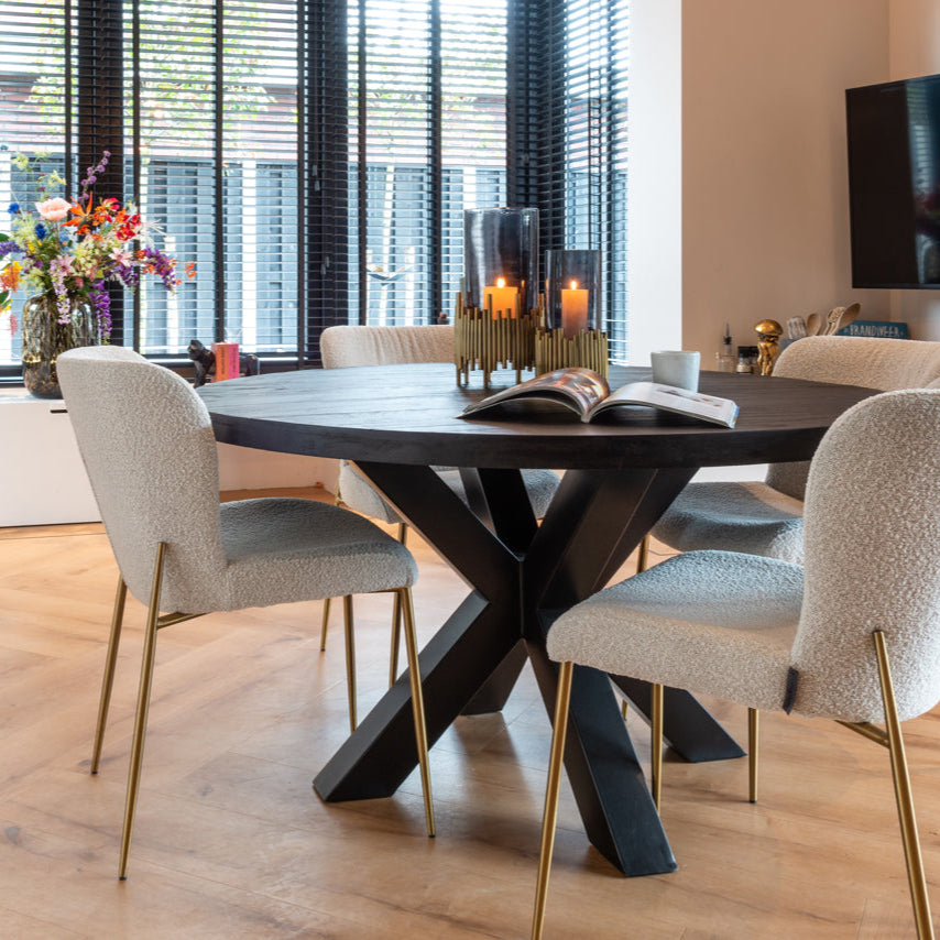 Richmond Interiors 2er-Set Stuhl Odessa weiß Bouclé / gebürstetes Gold (Copenhagen 900 Bouclé White) Esszimmerstuhl Richmond Interiors