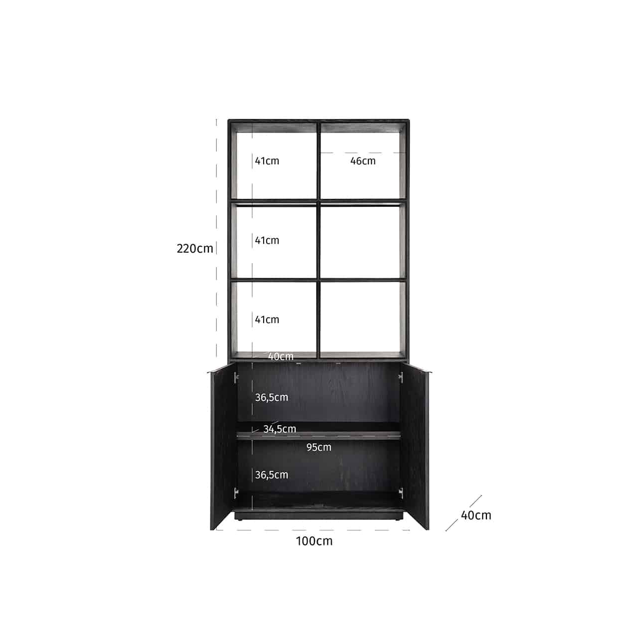 Richmond Interiors Bücherregal Blackbone Messing 2-türig schwarz rustikal Bücherregal Richmond Interiors
