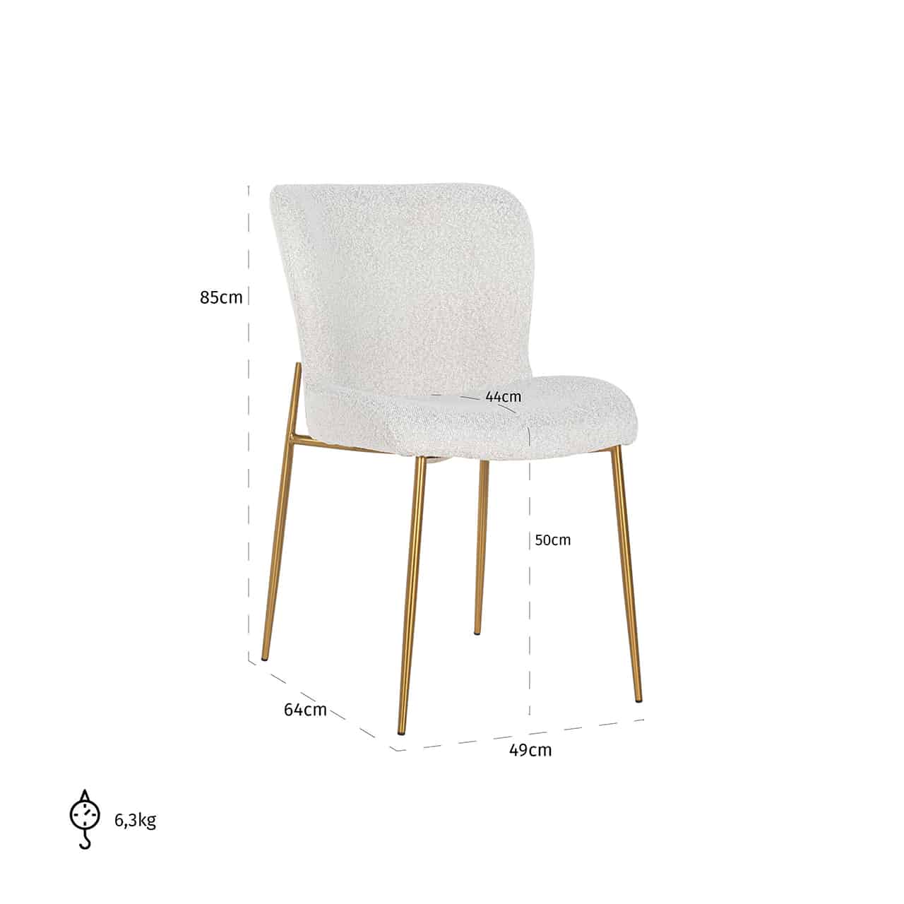 Richmond Interiors 2er-Set Stuhl Odessa weiß Bouclé / gebürstetes Gold (Copenhagen 900 Bouclé White) Esszimmerstuhl Richmond Interiors