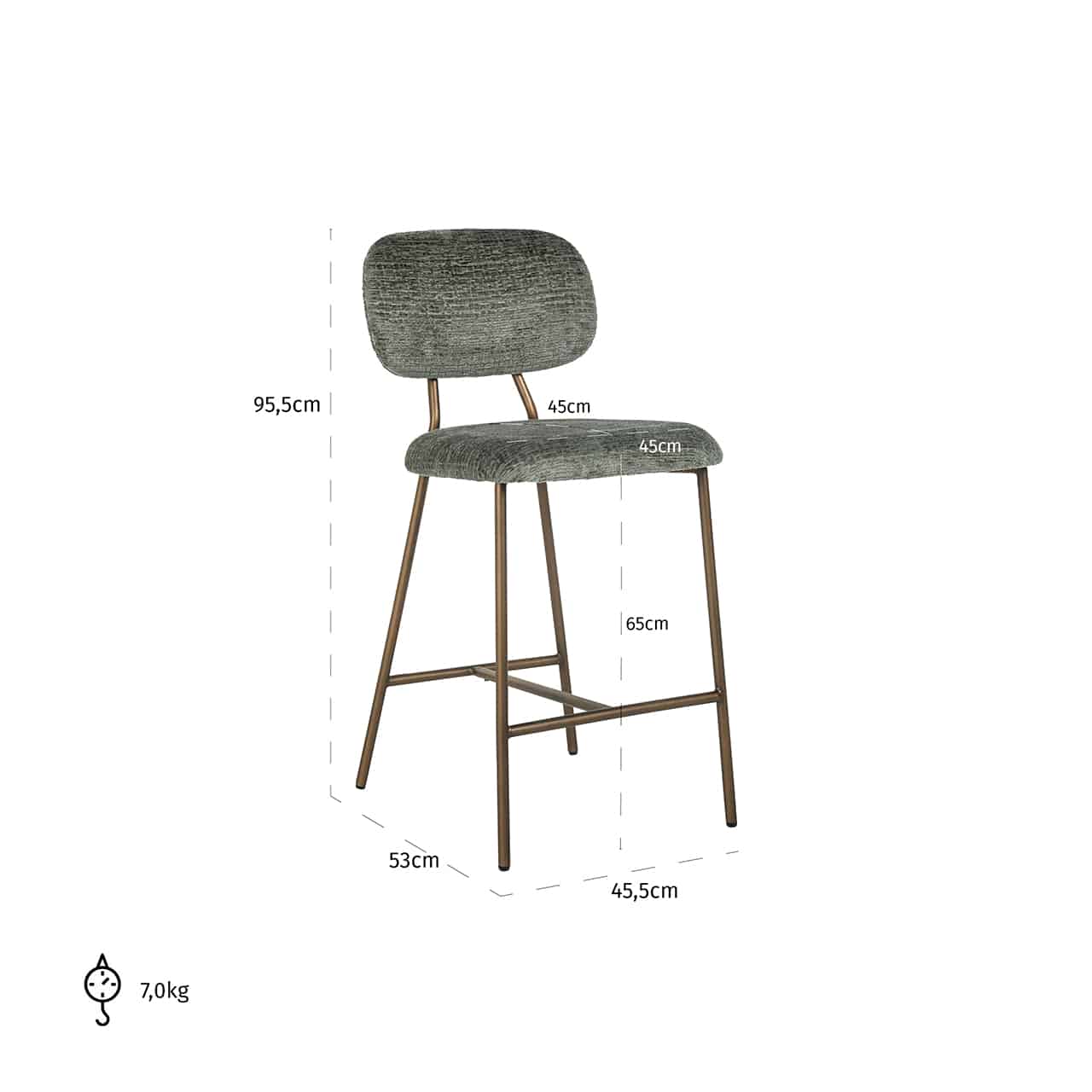 Richmond Interiors - 2er-Set Thekenhocker Xenia Thyme Fusion / Beine aus gebürstetem Gold (Fusion Thyme 206) Barhocker Richmond Interiors