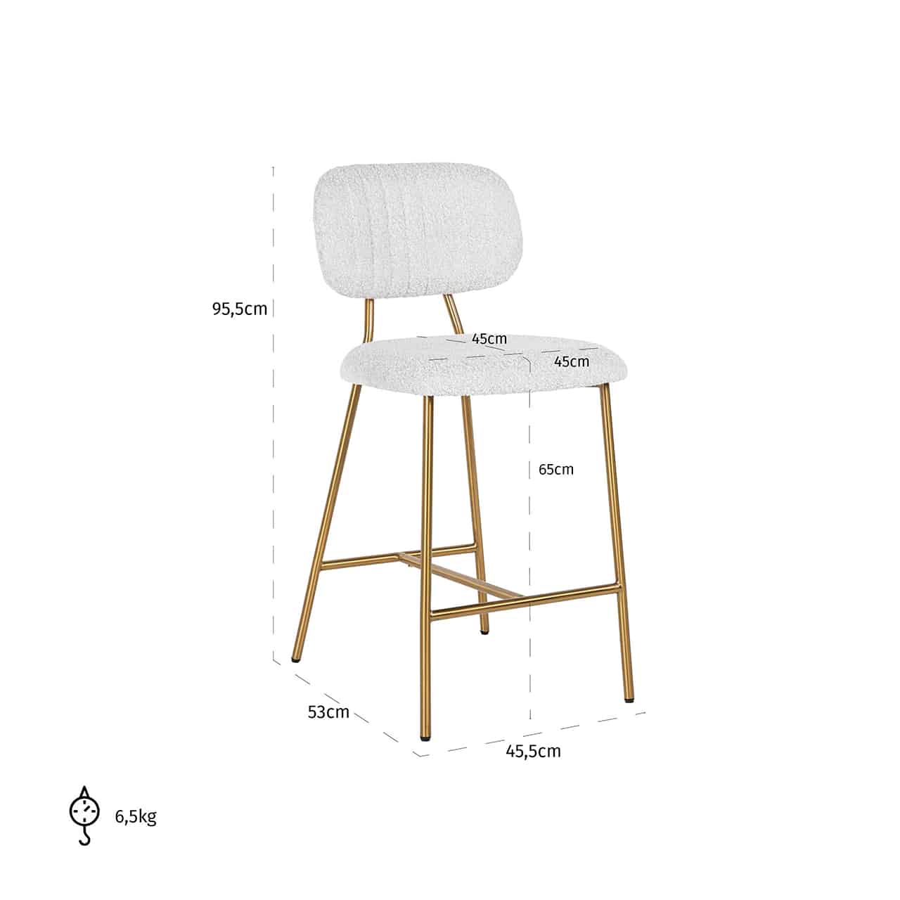 Richmond Interiors - 2er-Set Thekenhocker Xenia weiß Bouclé / gebürstetes Gold (Copenhagen 900 Bouclé White) Barhocker Richmond Interiors