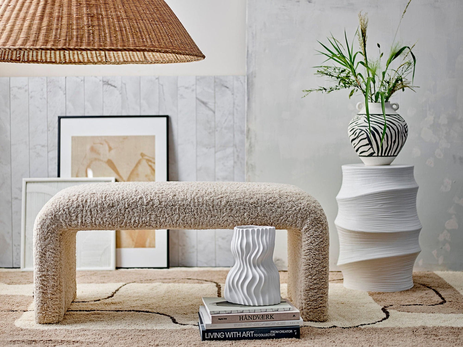 Bloomingville Bobbie Bank, Weiß, Polyester Polsterbank Bloomingville