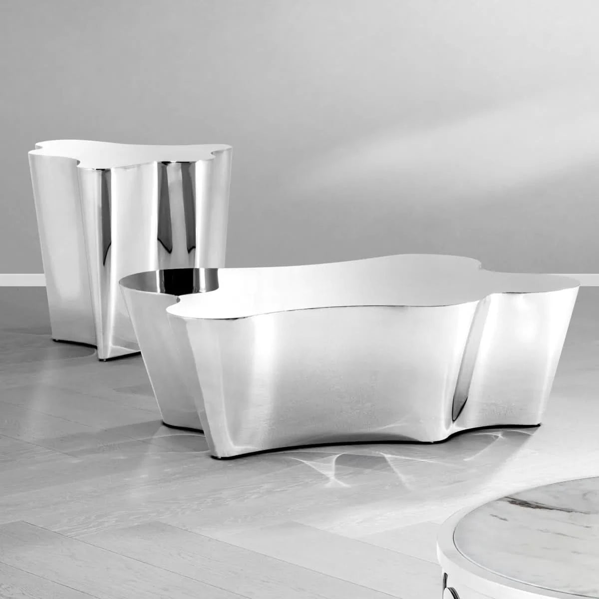 Eichholtz Couchtisch Sceptre – Polierter Edelstahl Couchtisch rund Eichholtz