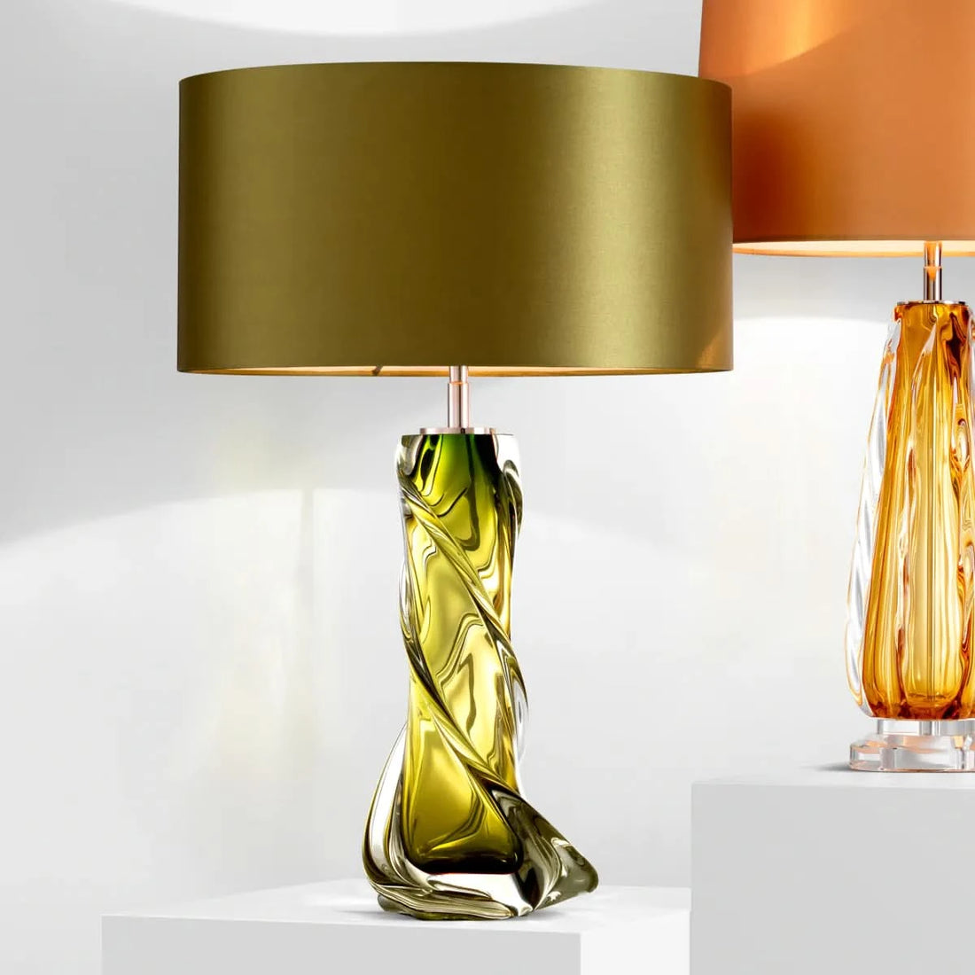 Eichholtz Tischlampe Carnegie – Grünes Glas &amp; französische Verkabelung Tischlampe Eichholtz