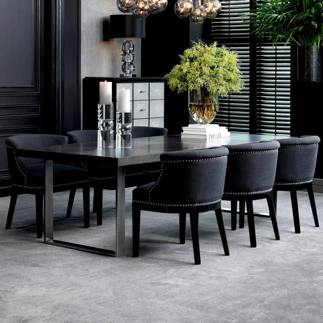 Eichholtz Esstisch Borghese 250 cm Charcoal oak veneer | black nickel finish Esstisch eckig Eichholtz