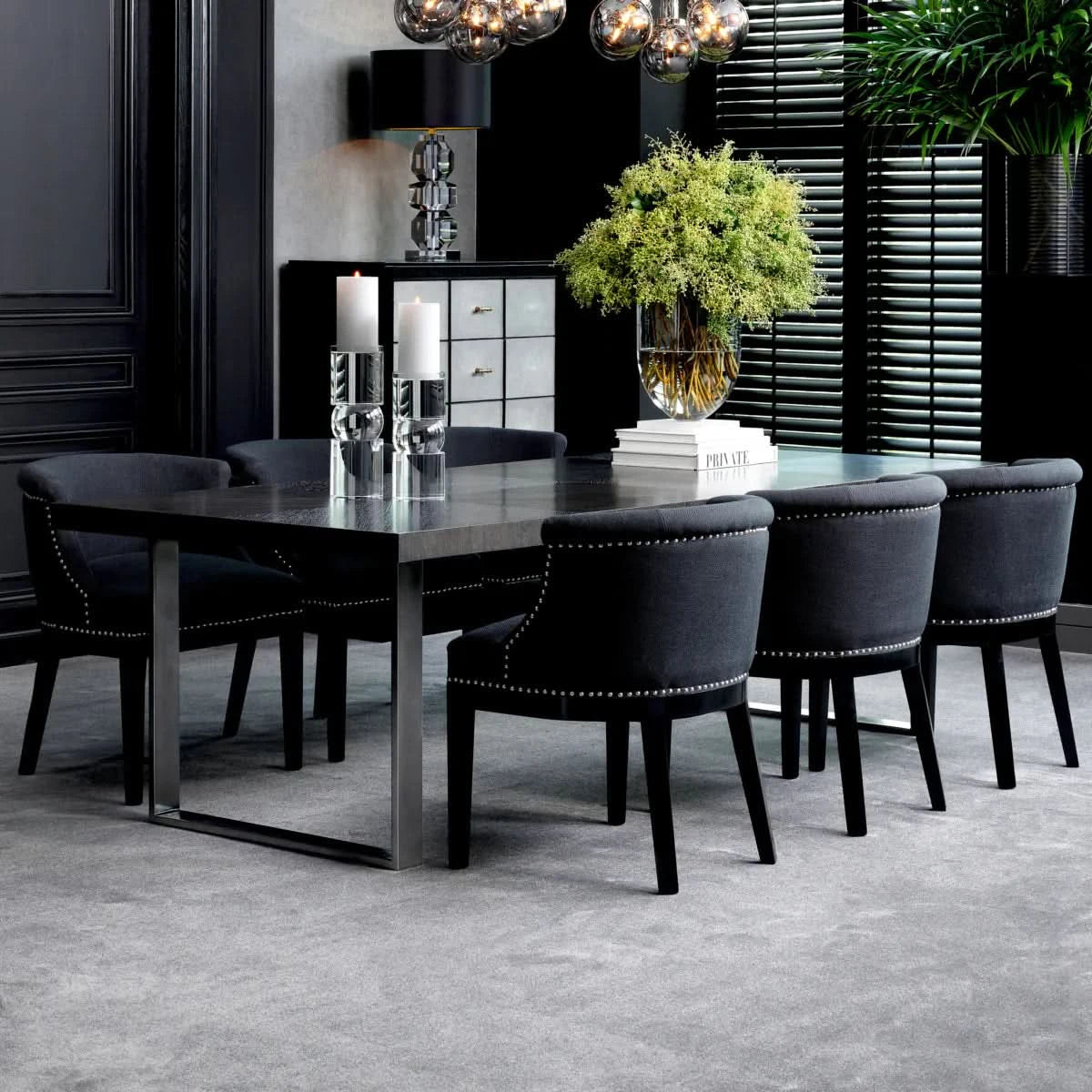 Eichholtz Esstisch Borghese 250 cm Charcoal oak veneer | black nickel finish Esstisch eckig Eichholtz