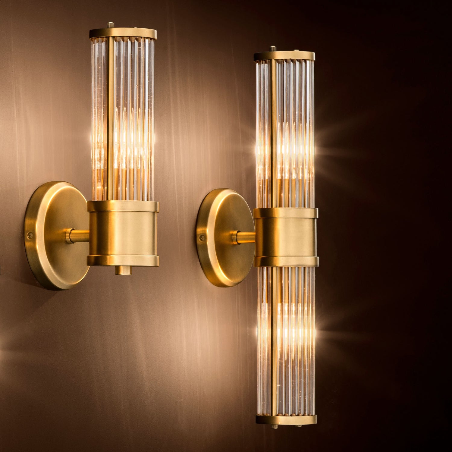 Eichholtz Wandleuchte Claridges Double – Antik-Messing-Finish | Klarglas Wandlampe Eichholtz