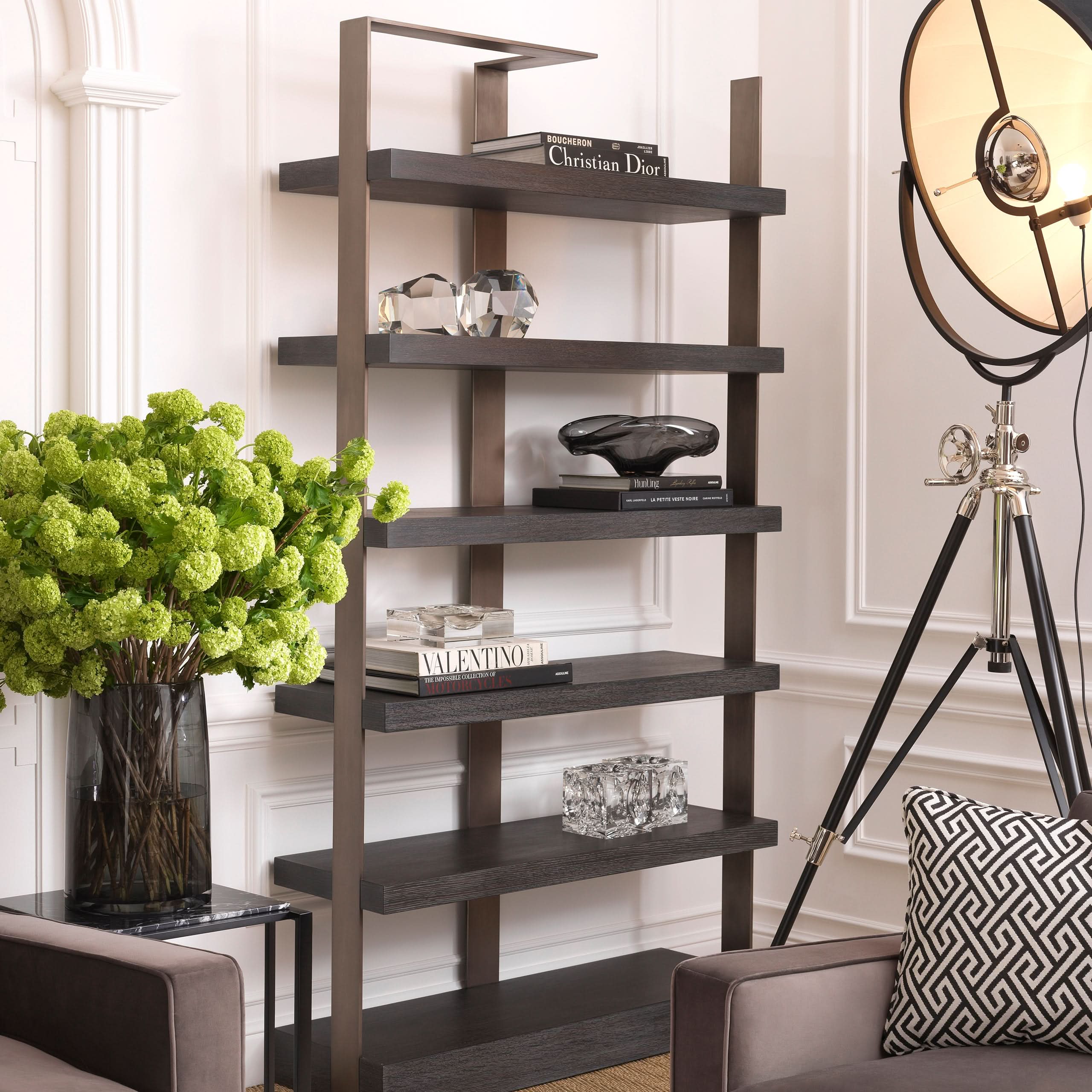 Eichholtz Kabinett Geo - Charcoal Grey Crown Oak Veneer | Medium Bronze Finish Offenes Regal Eichholtz