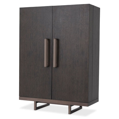 Eichholtz Barschrank Harrison – Mocha Eichenfurnier | Mittelbronze-Finish | Griffe in grauer Lederoptik Barschrank Eichholtz