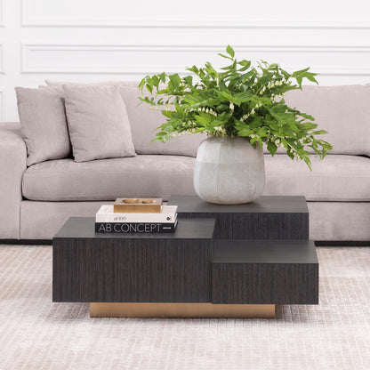 Eichholtz Couchtisch Nerone – Eichenfurnier Anthrazitgrau mit Messingakzenten Couchtisch eckig Eichholtz