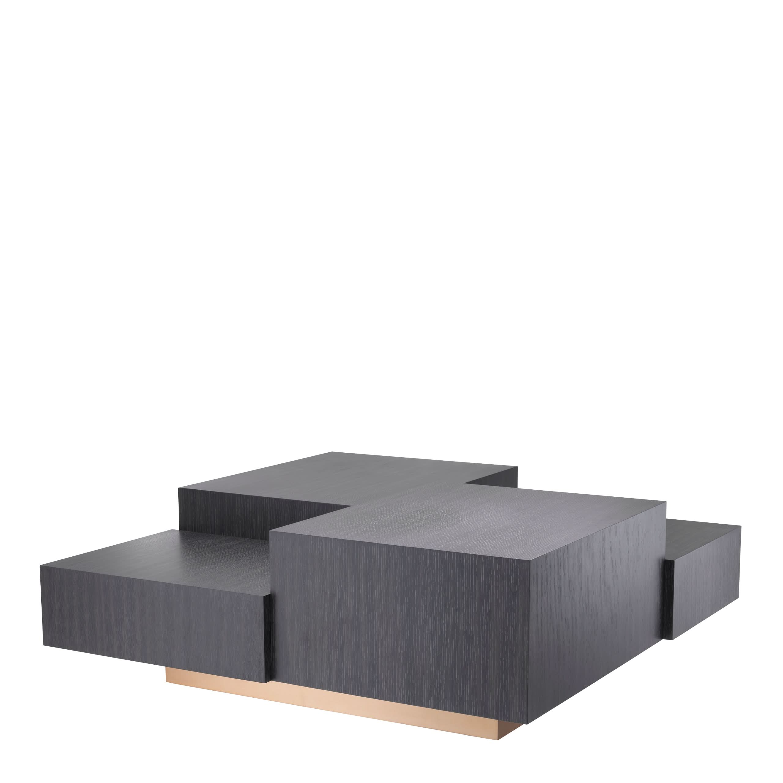 Eichholtz Couchtisch Nerone – Eichenfurnier Anthrazitgrau mit Messingakzenten Couchtisch eckig Eichholtz