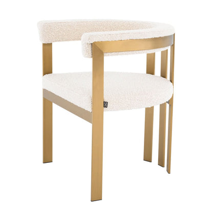 Eichholtz Stuhl Clubhouse – Gebürstetes Messing mit Bouclé Creme Esszimmerstuhl Eichholtz