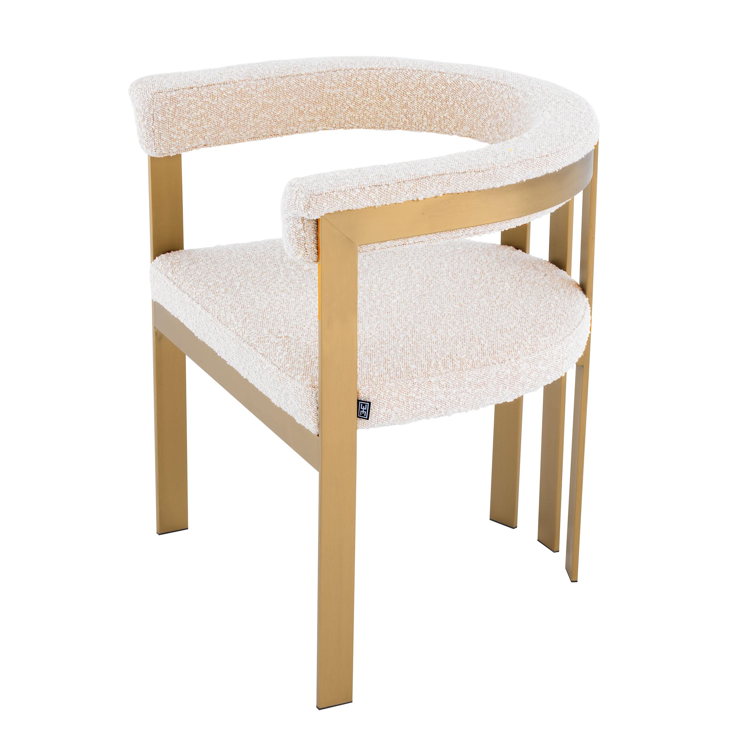 Eichholtz Stuhl Clubhouse – Gebürstetes Messing mit Bouclé Creme Esszimmerstuhl Eichholtz
