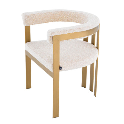 Eichholtz Stuhl Clubhouse – Gebürstetes Messing mit Bouclé Creme Esszimmerstuhl Eichholtz