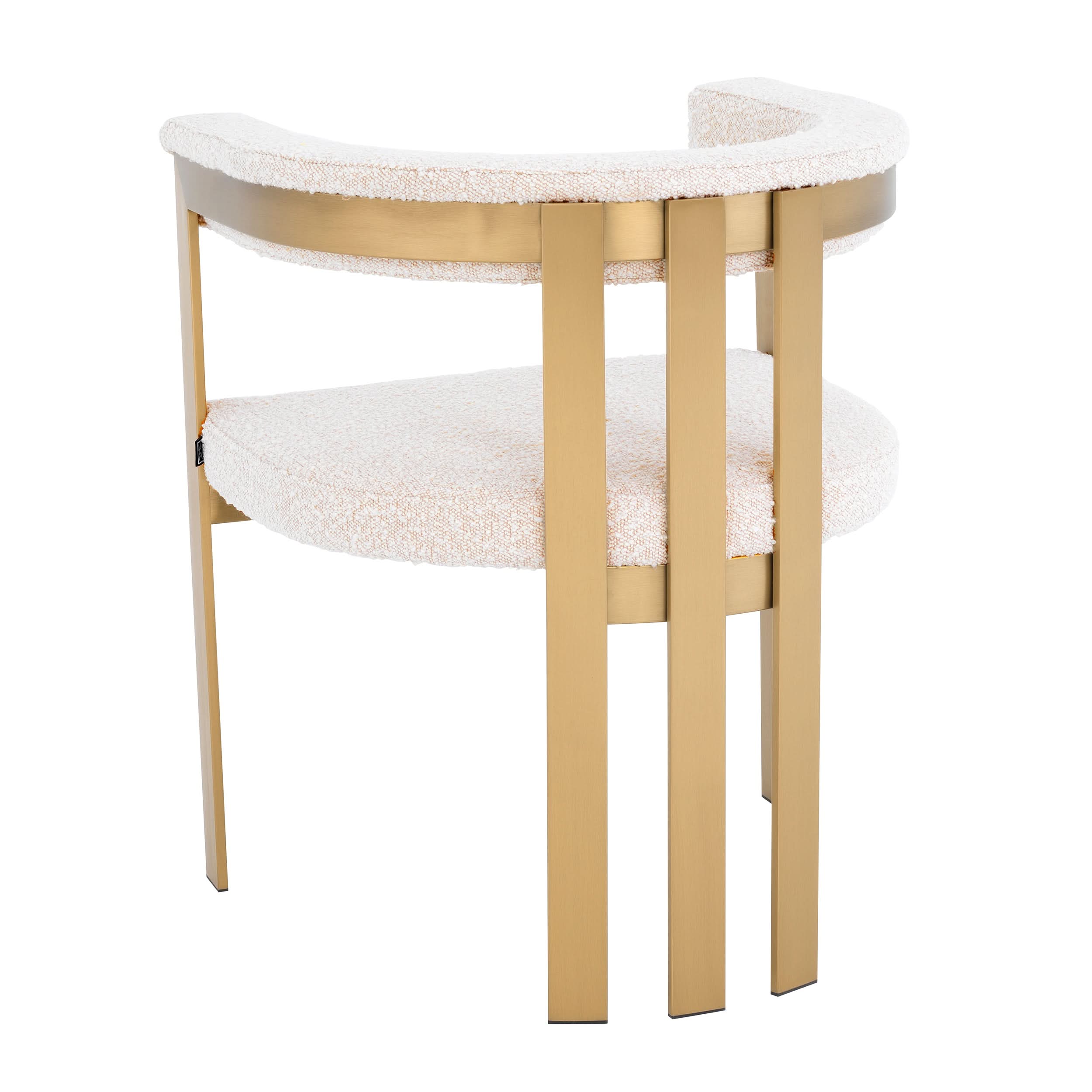 Eichholtz Stuhl Clubhouse – Gebürstetes Messing mit Bouclé Creme Esszimmerstuhl Eichholtz