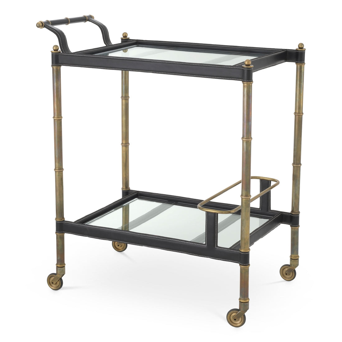Eichholtz Servierwagen Princess – Vintage Messing | Schwarzes Leder Servierwagen Eichholtz