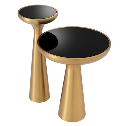 Eichholtz Beistelltisch Lindos High – Gebürstetes Messing-Finish | Schwarzes Glas Beistelltisch rund Eichholtz