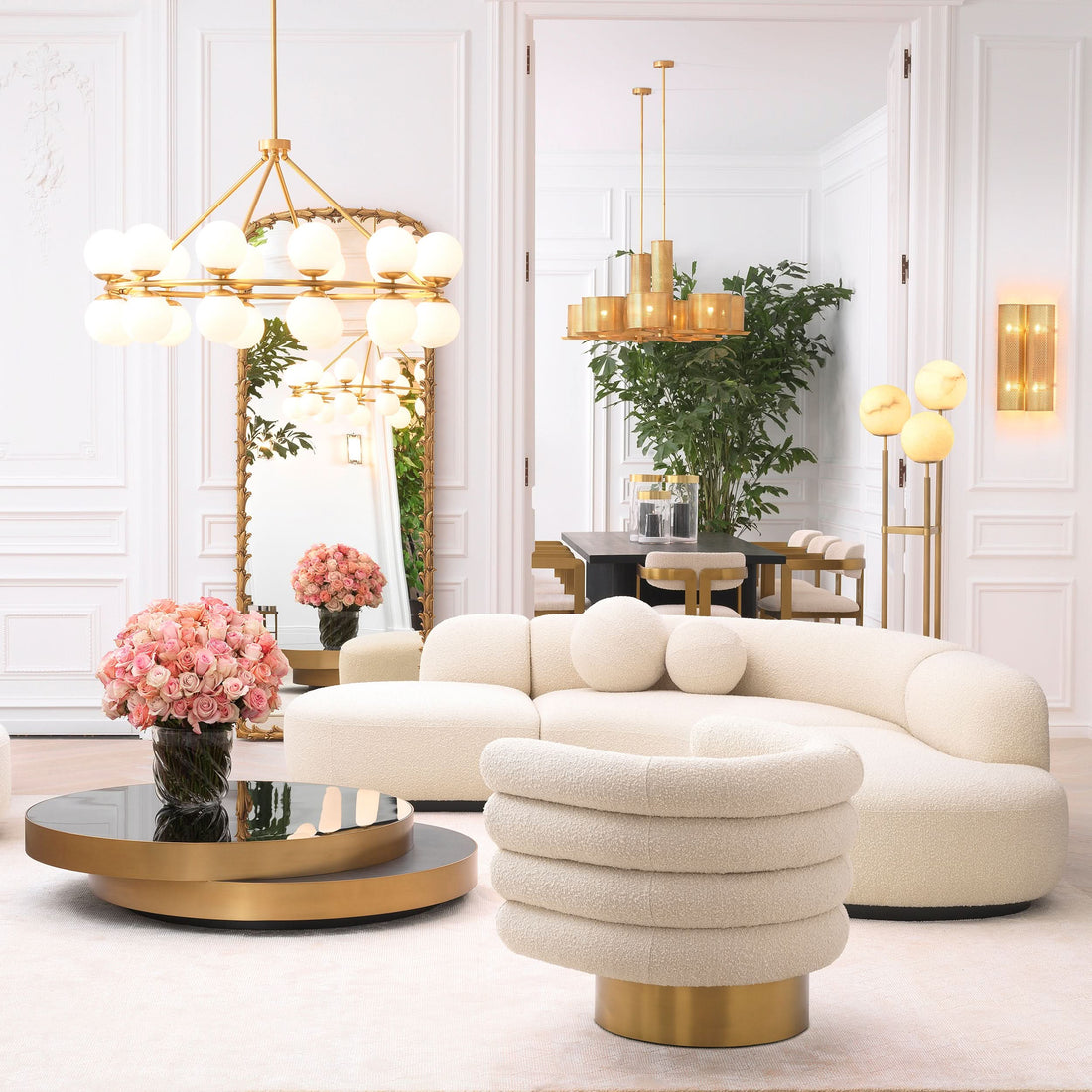 Eichholtz Sofa Björn L - Bouclé Creme Sofa rund Eichholtz