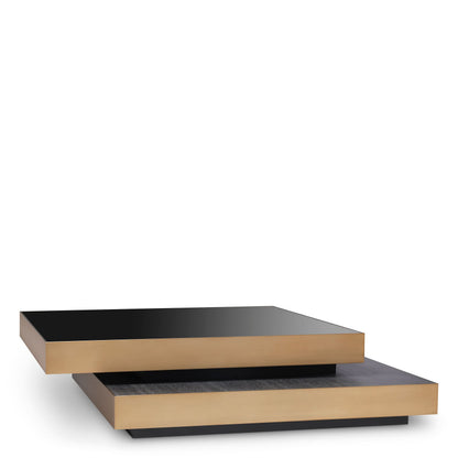 Eichholtz Couchtisch Shelton – Gebürstetes Messing | Schwarzes Glas | Eichenfurnier Anthrazitgrau Couchtisch eckig Eichholtz