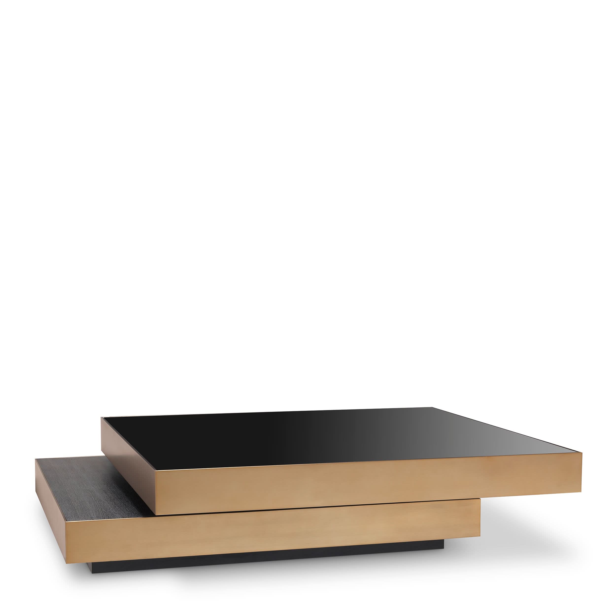 Eichholtz Couchtisch Shelton – Gebürstetes Messing | Schwarzes Glas | Eichenfurnier Anthrazitgrau Couchtisch eckig Eichholtz