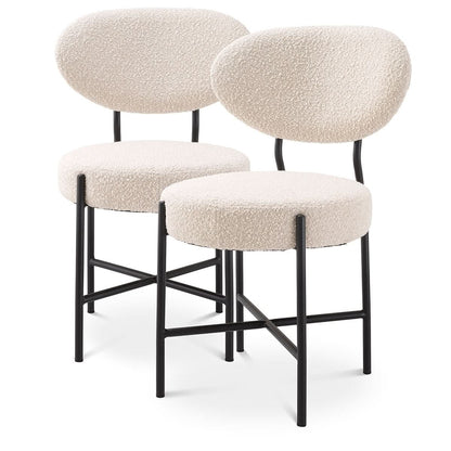 Eichholtz Esszimmerstuhl Vicq – Bouclé Creme | Schwarze Beine (2er-Set) 2er-Set Esszimmerstühle Eichholtz