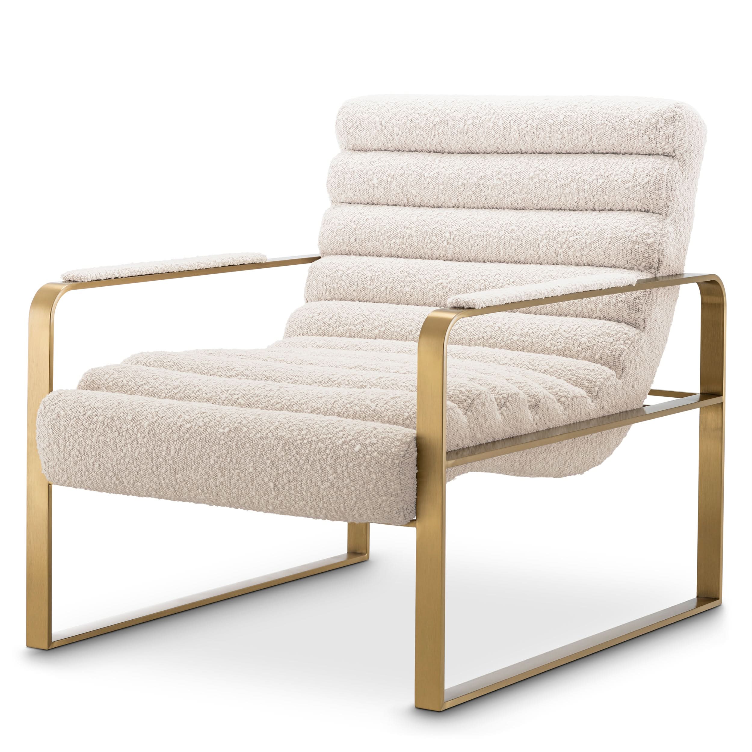 Eichholtz Sessel Olsen – Bouclé Creme | Gebürstetes Messing Sessel Eichholtz