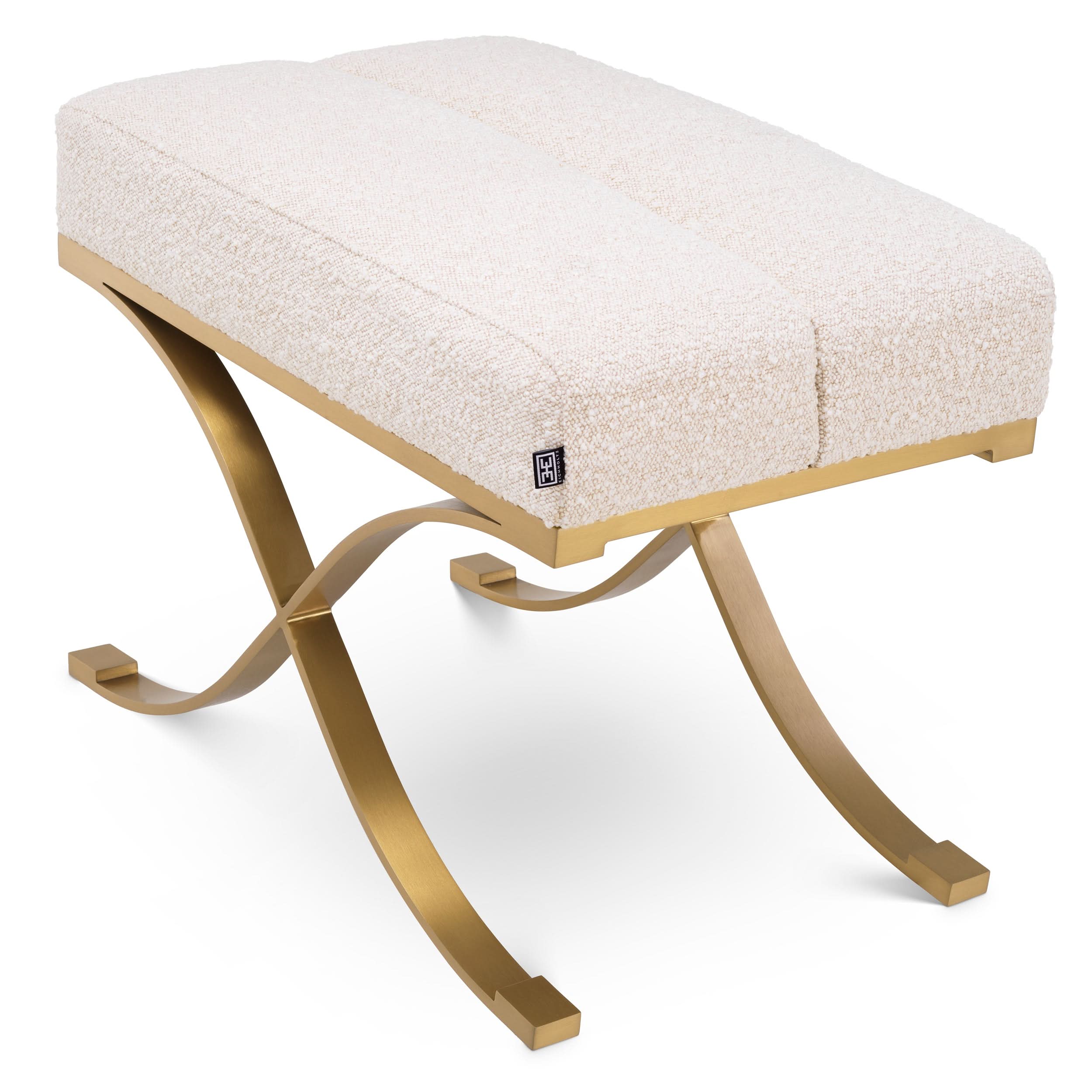 Eichholtz Hocker Adonia – Bouclé Cream | Messing gebürstet Polsterhocker Eichholtz