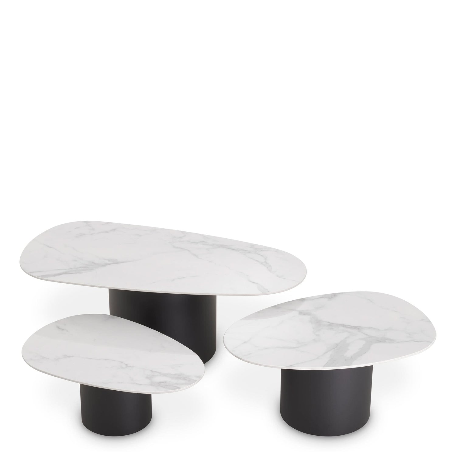 Eichholtz Couchtisch Zane – 3er-Set – Schwarz mit Keramik in Marmor-Optik 3er-Set Couchtisch Eichholtz
