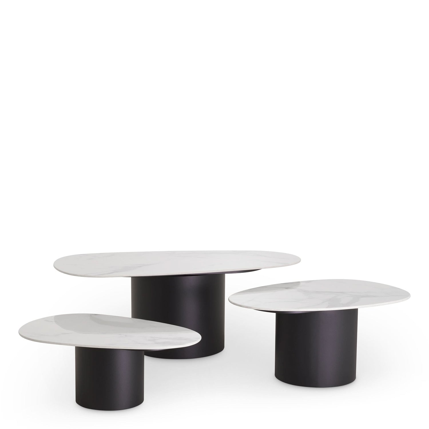 Eichholtz Couchtisch Zane – 3er-Set – Schwarz mit Keramik in Marmor-Optik 3er-Set Couchtisch Eichholtz