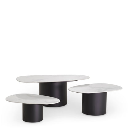 Eichholtz Couchtisch Zane – 3er-Set – Schwarz mit Keramik in Marmor-Optik 3er-Set Couchtisch Eichholtz