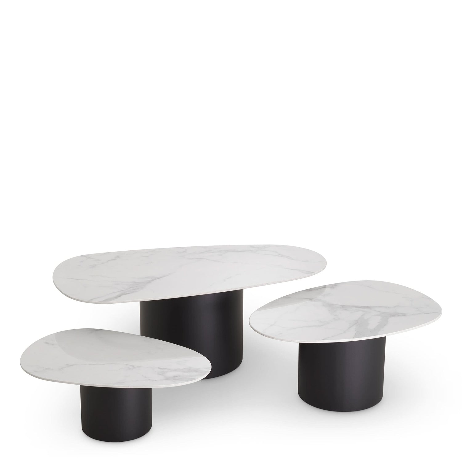 Eichholtz Couchtisch Zane – 3er-Set – Schwarz mit Keramik in Marmor-Optik 3er-Set Couchtisch Eichholtz