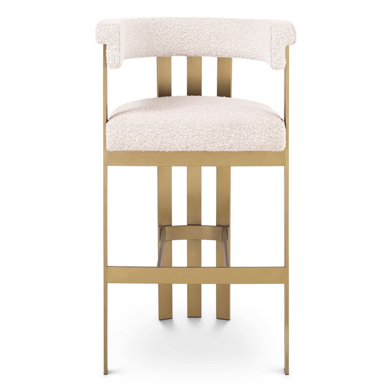 Eichholtz Barhocker Clubhouse – Gebürstetes Messing | Bouclé Creme Barstuhl Eichholtz