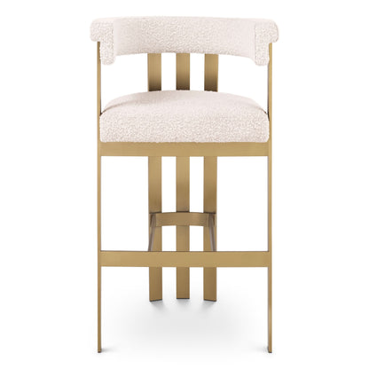 Eichholtz Barhocker Clubhouse – Gebürstetes Messing | Bouclé Creme Barstuhl Eichholtz