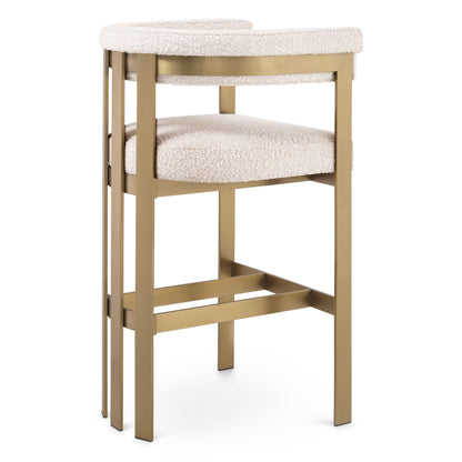 Eichholtz Barhocker Clubhouse – Gebürstetes Messing | Bouclé Creme Barstuhl Eichholtz