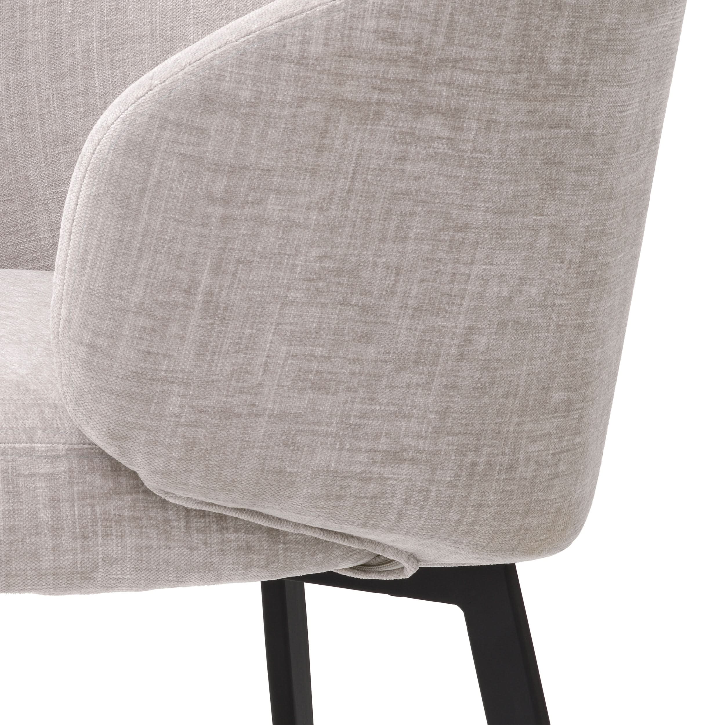 Eichholtz Stuhl Lloyd mit Armlehnen – 2er-Set – Sisley Grau mit schwarzen Beinen 2er-Set Esszimmerstühle Eichholtz