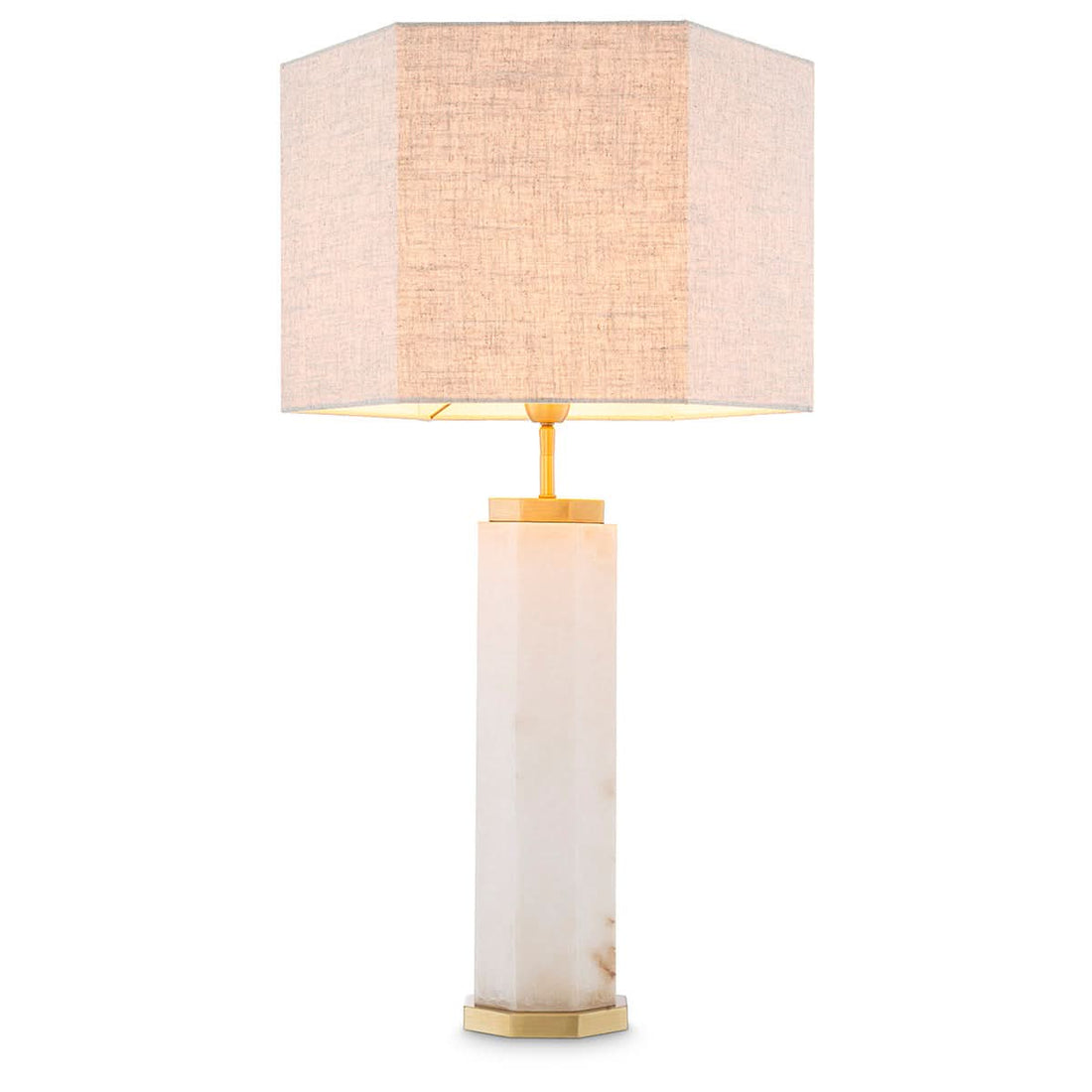 Eichholtz Tischlampe Newman – Alabaster | Antik-Messing-Finish | Leinenschirm Tischlampe Eichholtz